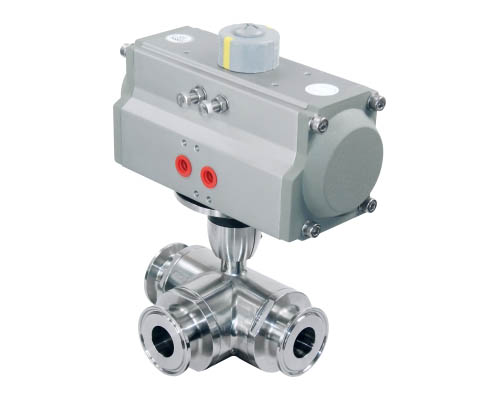 Horizontal pneumatic three way ball valve