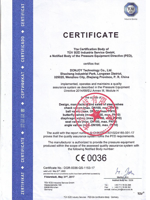 Valve Certificate