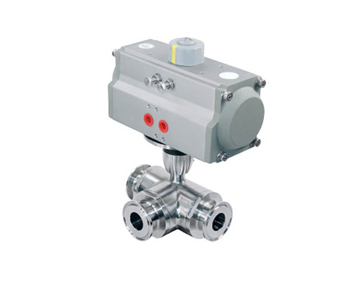 Horizontal pneumatic three way ball valve