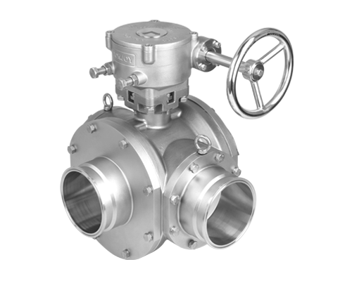 Manual turbine three-way non-retention ball valve