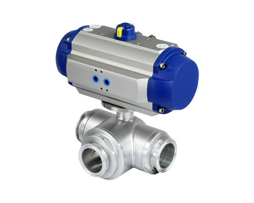 Horizontal pneumatic three way ball valve